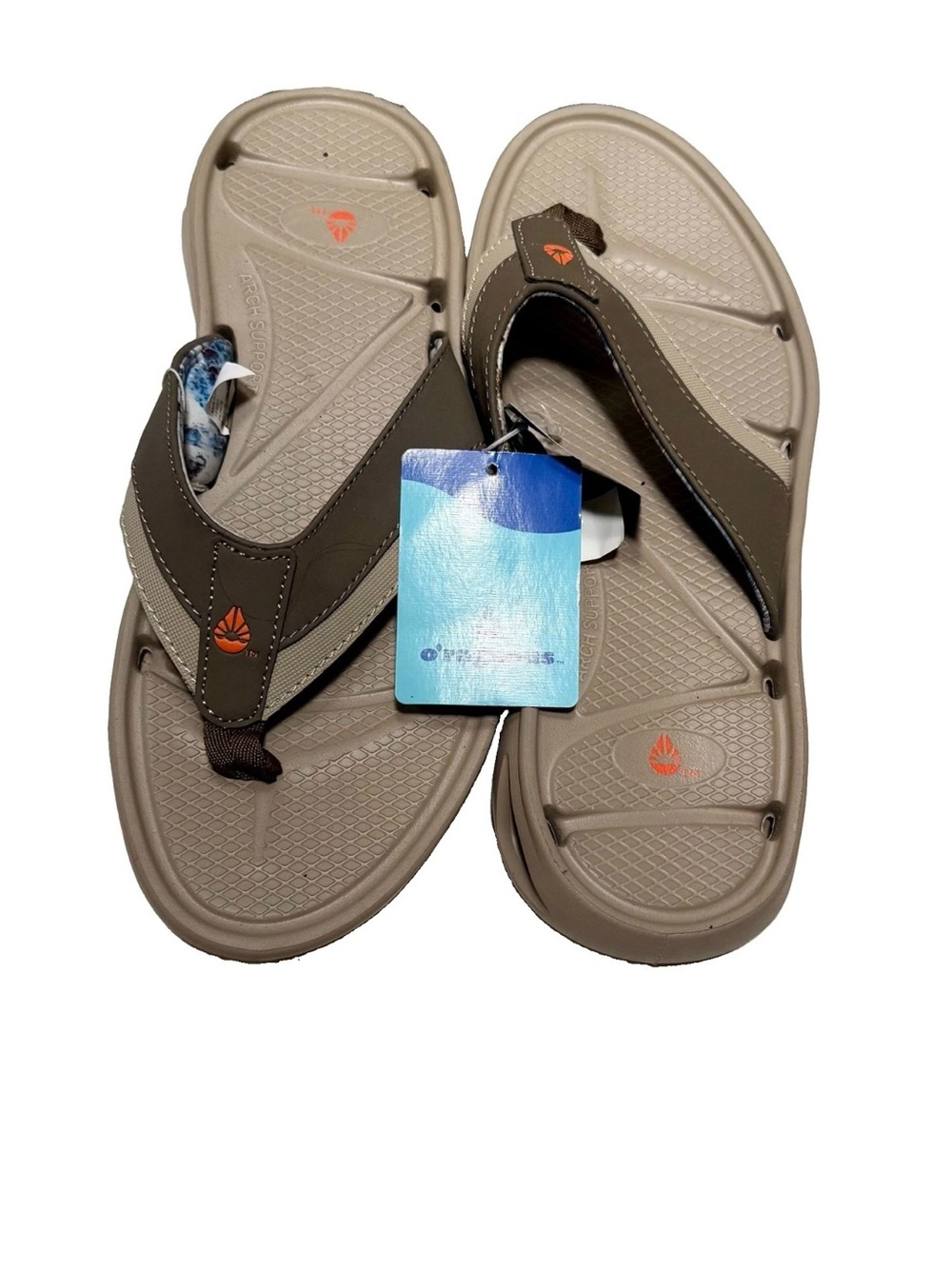 Men's Taupe/Brown Flip-Flop Sandals - Cushioned Thong Beach Sandals